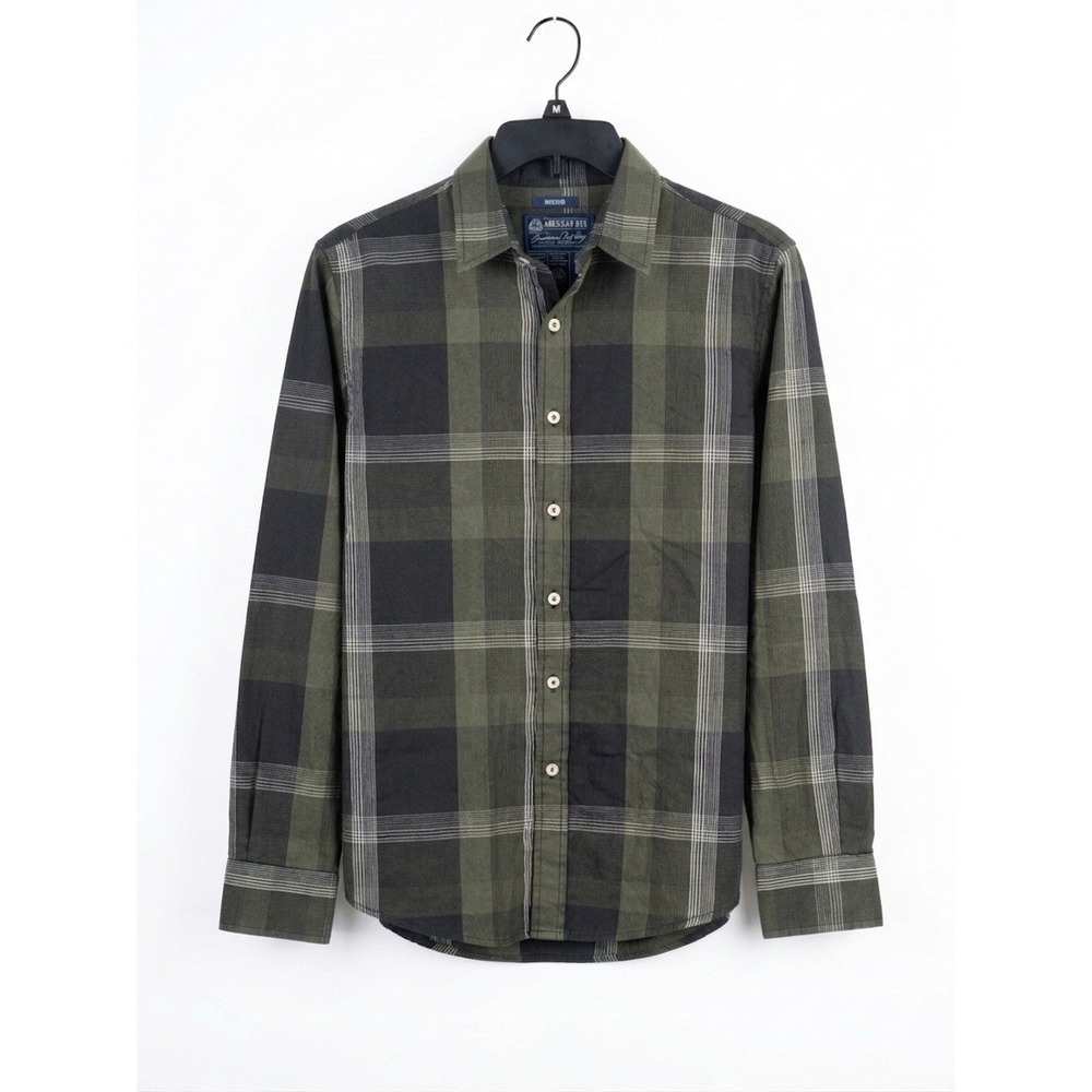 American Rag Cie Men's Olive Black Plaid Cotton Button Down Shirt Size M